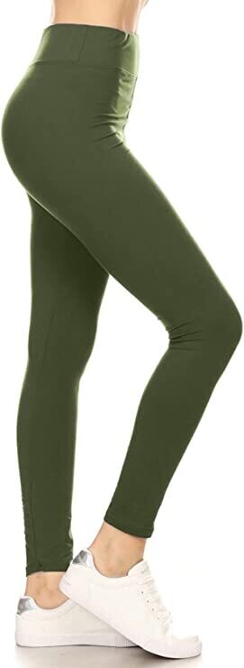 PLUS SIZED 3 INCH WAISTBAND LEGGINGS - FOREST GREEN