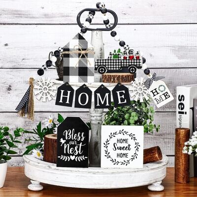Tiered Tray Decor Farmhouse - 10 Piece Set BLESS OUR NEST