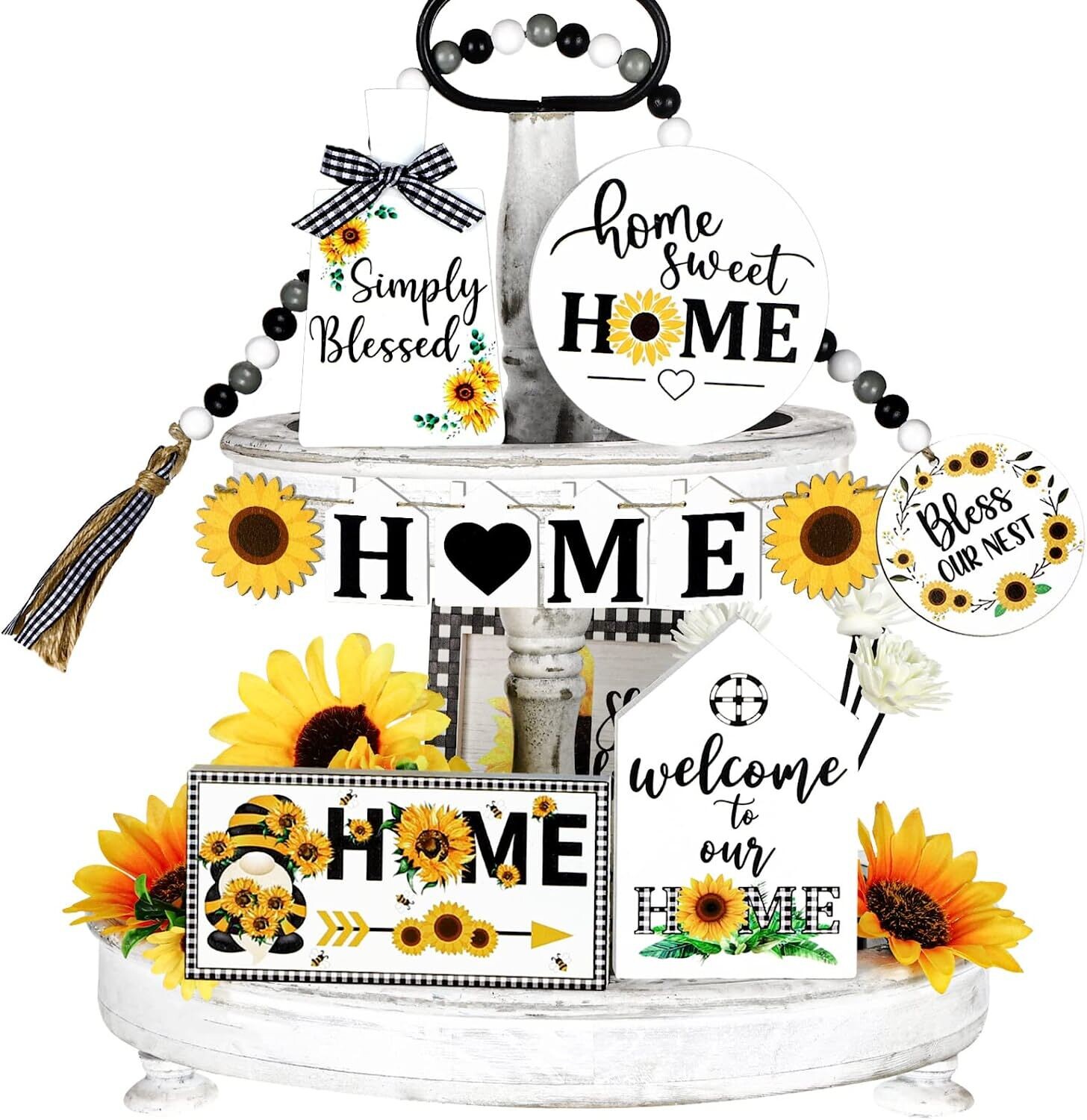 Tiered Tray Decor Set 10 Piece Set SUNFLOWER