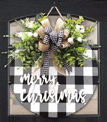 Christmas Buffalo Plaid Wreath- Merry Christmas BLACK