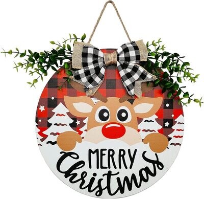 Merry Christmas Reindeer Door Hanger Wreath