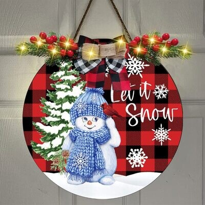 Christmas Wooden Hanging Sign Door Decoration with LED LIGHTS- LET IT SNOW