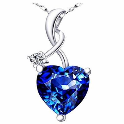 HEART SHAPED SIMULATED BLUE SAPPHIRE NECKLACE