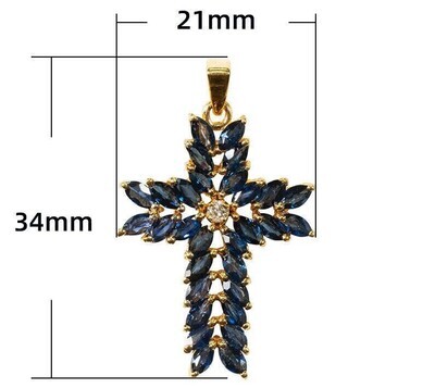 CZ SIMULATED BLUE SAPPHIRE CROSS NECKLACE