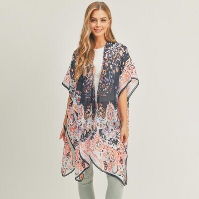 PATTERNED COVER UP KIMONO - NAVY