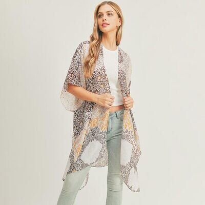 FLORAL LEAF PATTERNED COVER UP KIMONO