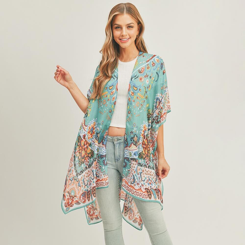 PATTERNED COVER UP KIMONO - TEAL