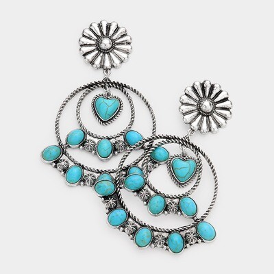 NATURAL STONE HEART ACCENTED DANGLE EARRINGS -TURQUOISE