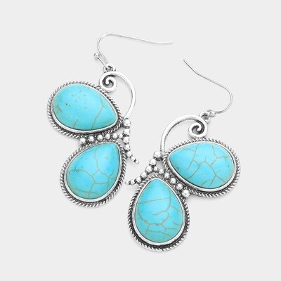 NATURAL STONE BUTTERFLY DANGLE EARRINGS - TURQUOISE