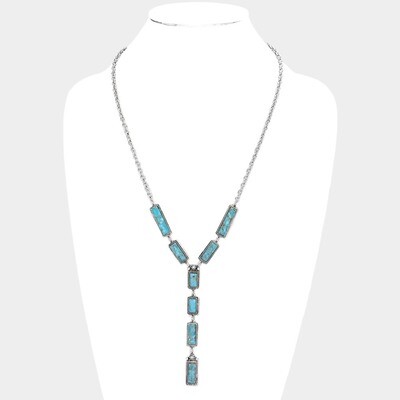 RECTANGULAR NATURAL STONE LINK Y NECKLACE