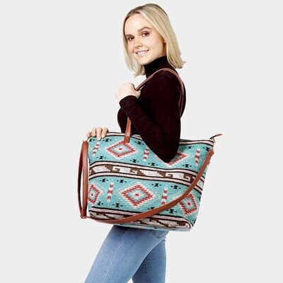 WESTERN WEEKEND TOTE/PURSE BAG - AZTEC LIGHT TURQUOISE