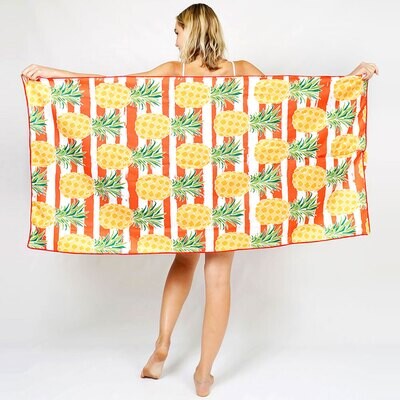 PINEAPPLE PATTERN PRINTED BEACH TOWEL AND TOTE BAG 2 PIECE SET