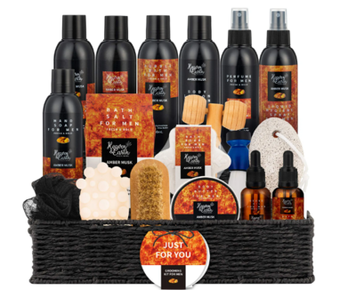 16 PIECE Scented Spa Gift Set for Men 100% Natural & Paraben Free - AMBER MUSK