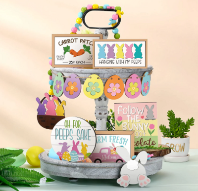 Tiered Tray Decor Set - 12 Pieces EASTER OH FOR PEEPS SAKE
