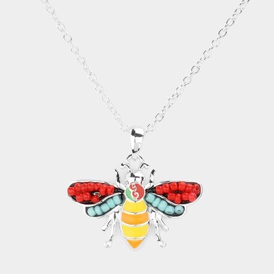 Seed Bead Embellished Honey Bee Pendant Necklace