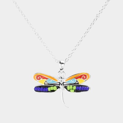 Seed Bead Embellished Dragonfly Pendant Necklace
