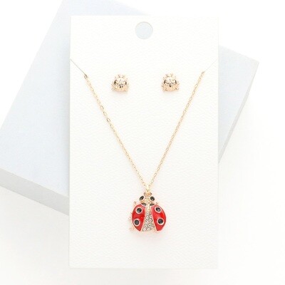 Rhinestone Embellished Enamel Ladybug Pendant Necklace