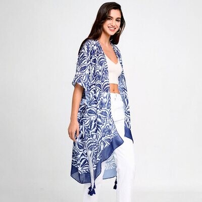PATTERNED COVER UP KIMONO - FLORAL PAISLEY NAVY