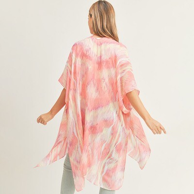 Abstract Patterned Cover Up Kimono Poncho - PINK