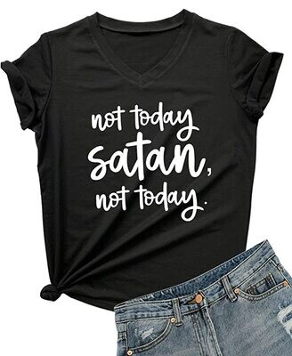Not Today Satan V-Neck Graphic T-Shirt - BLACK