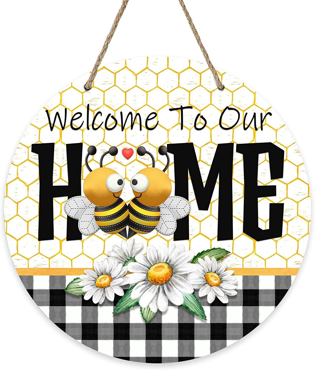 Wooden Door Hanger Wreath - Welcome to Our Home Bee