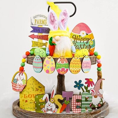 Tiered Tray Decor Set 14 Pieces - EASTER GNOME SET