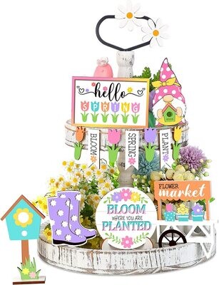 TIERED TRAY DECOR SET -12 Pieces BLOOM WHERE YOU'RE PLANTED