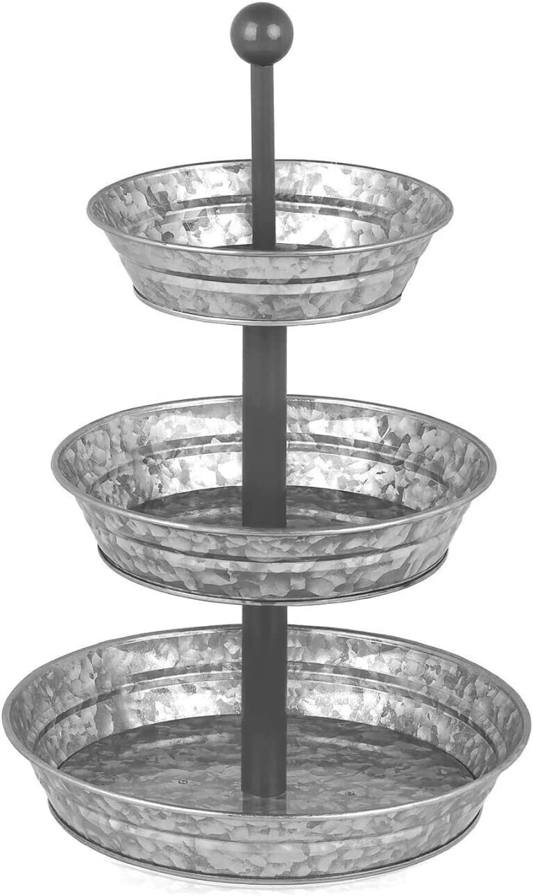 Tiered Tray Three Tiered Galvanized Farmhouse Style -Galvanized Metal