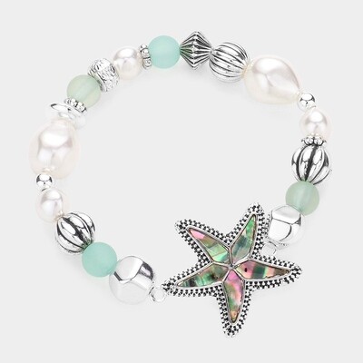 Abalone Starfish with Pearl Accent Stretch Bracelet