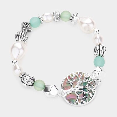 Abalone Tree of Life with Pearl Accent Stretch Bracelet