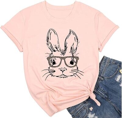 WOMEN'S BUNNY WITH LEOPARD GLASSES GRAPHIC TEE - PINK