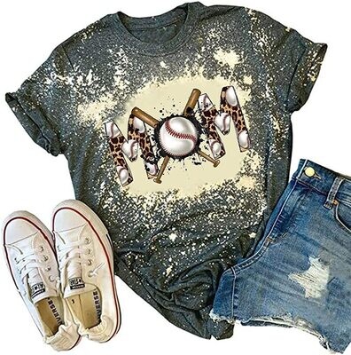 WOMEN'S BALL MOM GRAPHIC TEE - GRAY