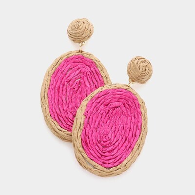 Swirl Raffia Oval Dangle Earrings - Pink