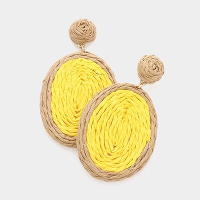 Swirl Raffia Oval Dangle Earrings - Yellow