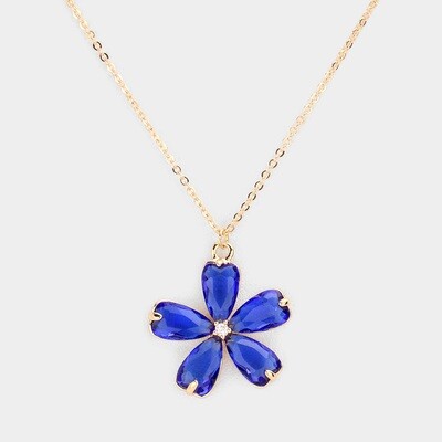 Flower Pendant Necklace - Blue