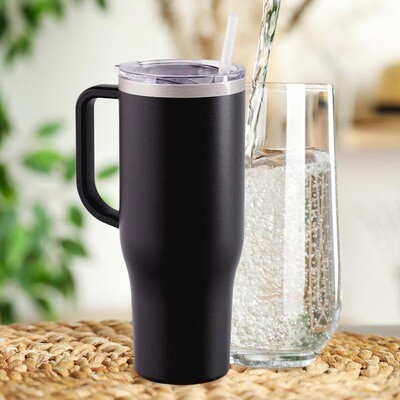 40 Ounce Stainless Steel Tumbler with Handle - Black