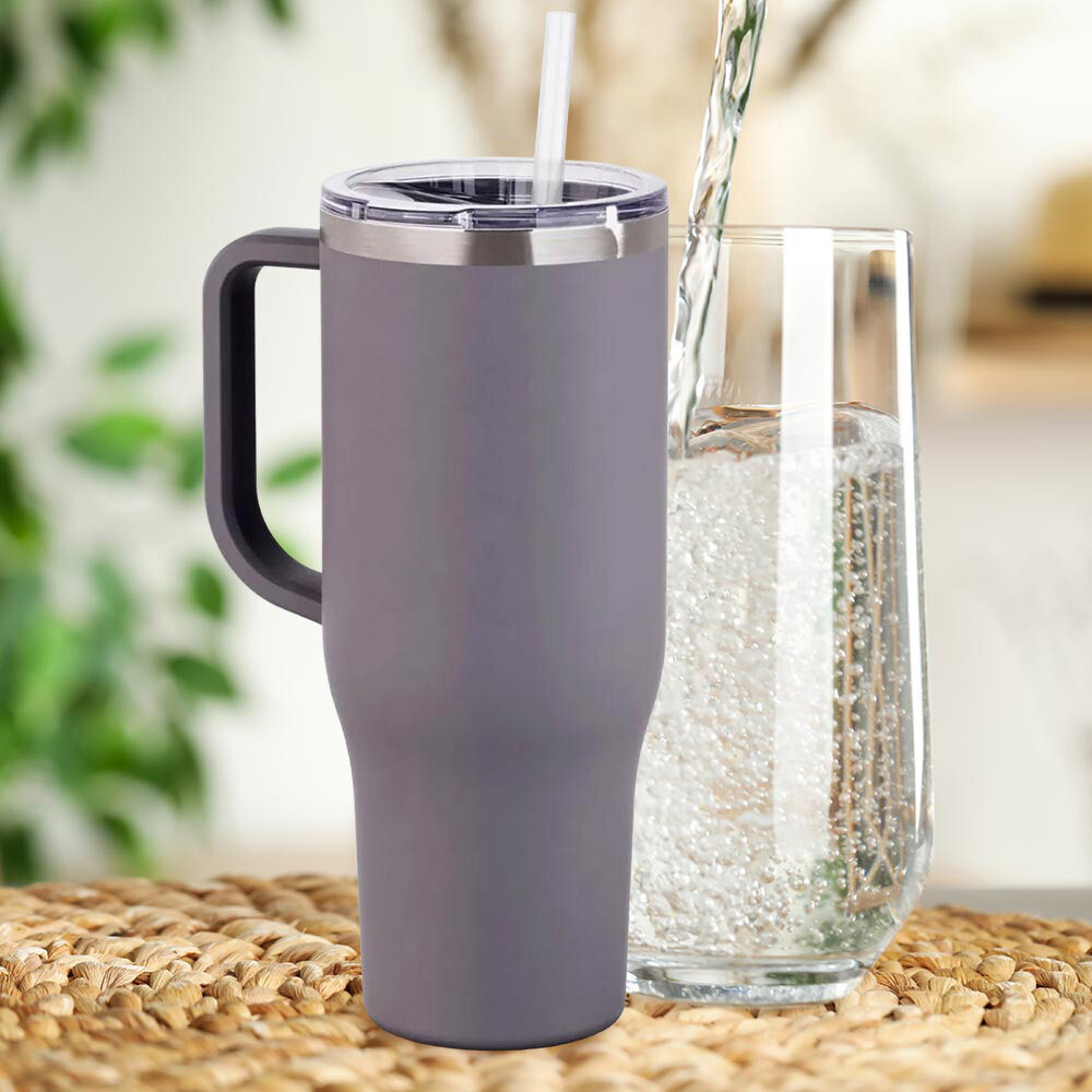 40 Ounce Stainless Steel Tumbler with Handle - Gray