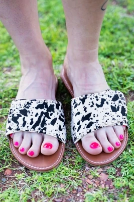 COW PRINT BLING SANDALS