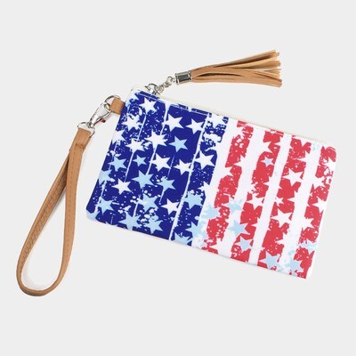 American USA Flag Print Wristlet Pouch Bag
