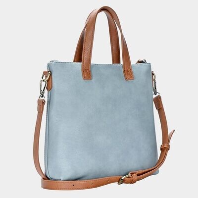 Solid Faux Leather Tote / Crossbody Bag - LIGHT BLUE