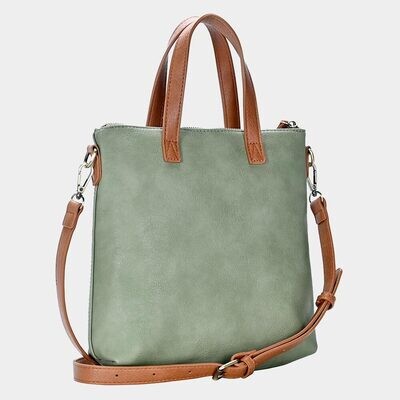 Solid Faux Leather Tote / Crossbody Bag - GREEN