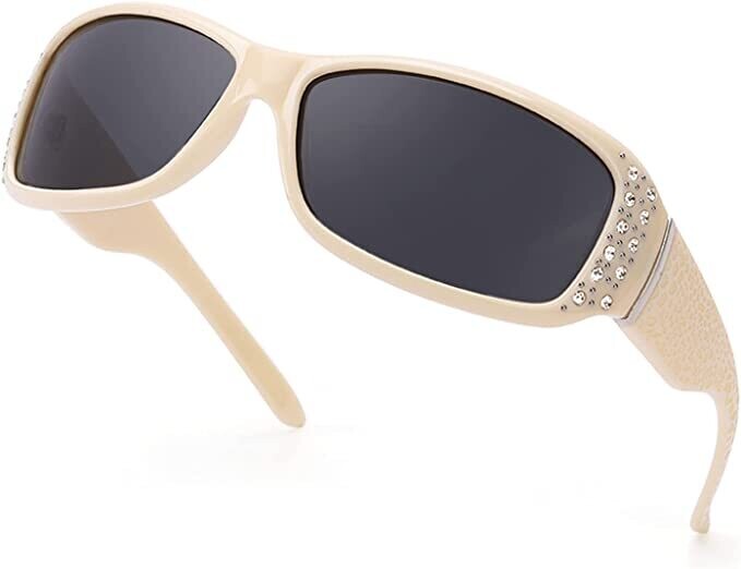 Rhinestone Accent Sunglasses for Women - CREAM
