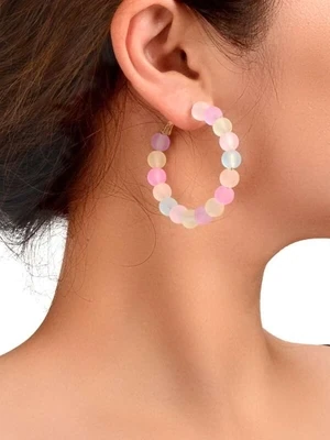 Frosted Beaded Cuff Hoop Earrings - PASTEL COLORS