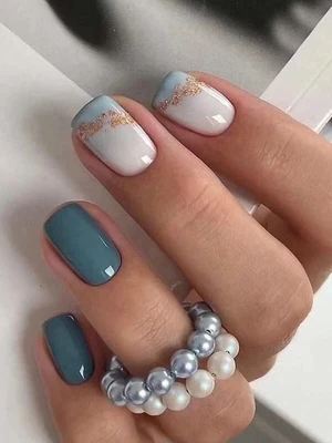 PRESS ON NAILS - SHORT SQUARE BLUE MARBLE