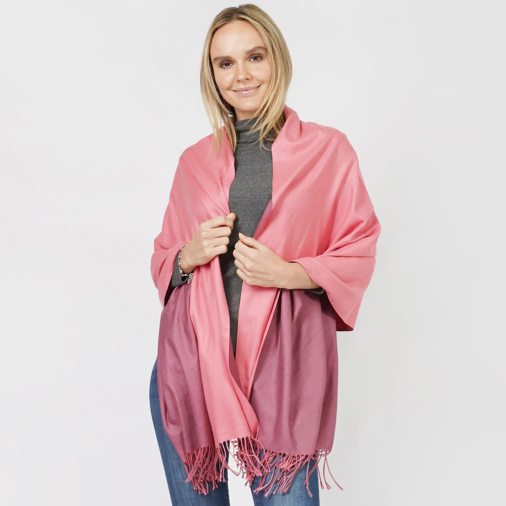 Reversible Solid Shawl Oblong Scarf - Coral/Tassel
