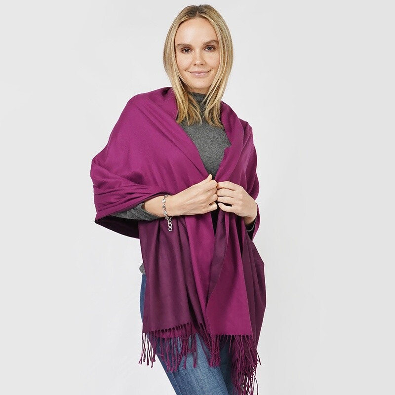 Reversible Solid Shawl Oblong Scarf - WINE