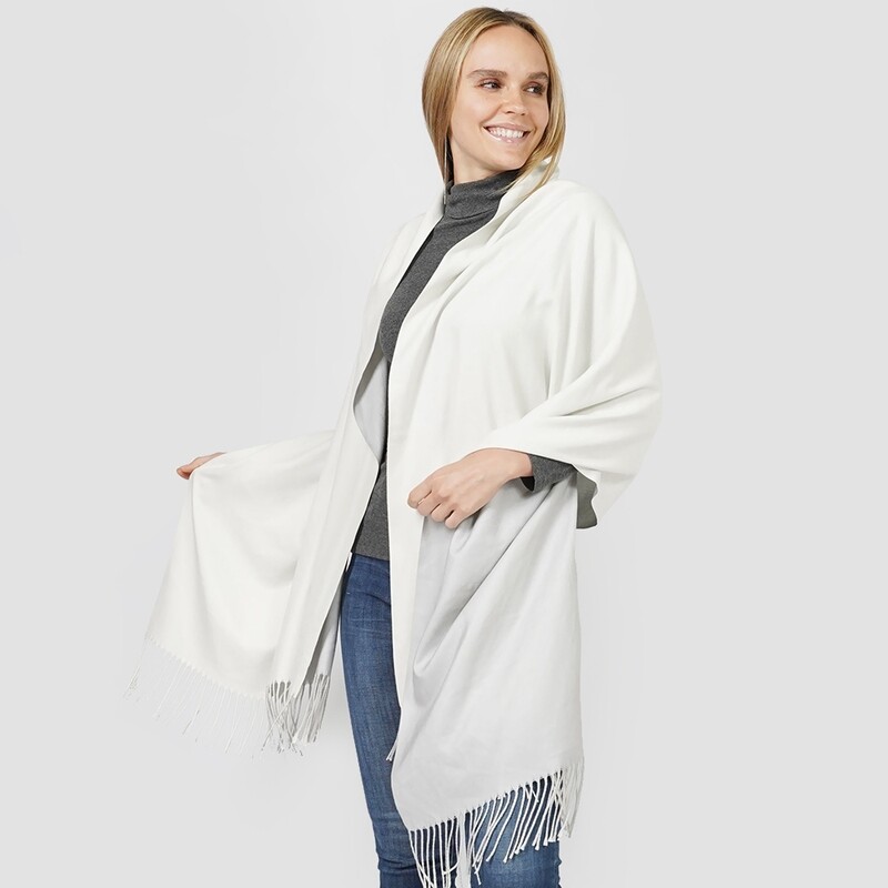Reversible Solid Shawl Oblong Scarf - WHITE