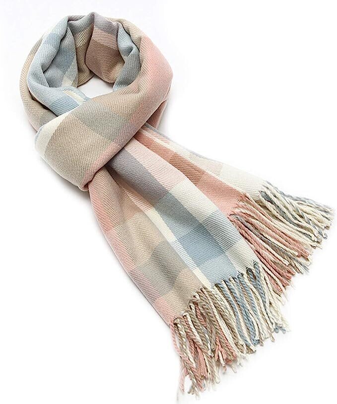 PLAID BLANKET SCARF - PINK/BLUE