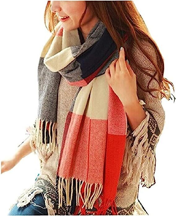 PLAID BLANKET SCARF - RED