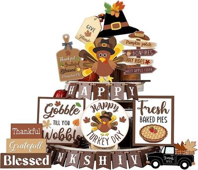 TIERED TRAY DECOR SET - HAPPY THANKSGIVING 27 PIECES